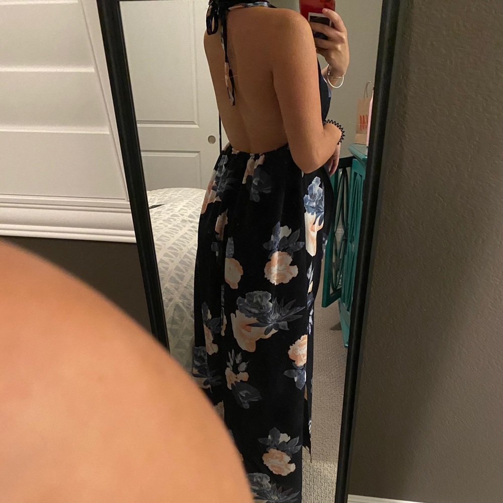 Long flowers backless dress